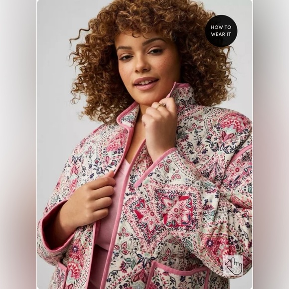 NWT Torrid Challis Quilted Jacket in Pink & White Floral Print in Size 2X - Picture 5 of 11